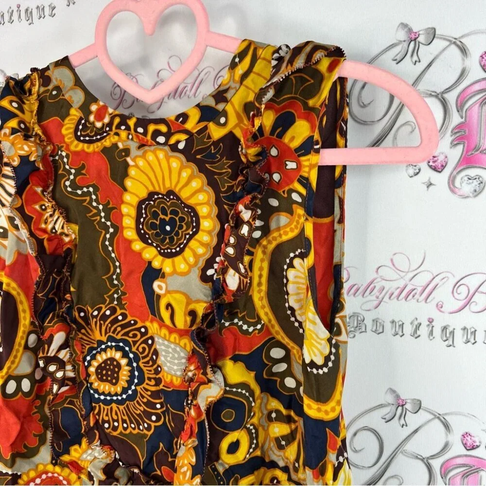 J. Crew tank top button up back ruffle details boho Multicolor Paisley Blouse